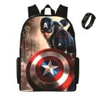 Bolsa Escolar Masculina Capitão América Lançamento Com Relógio Led Digital Top
