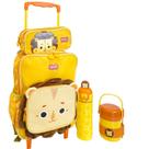 Bolsa Escolar Rodinha, Estojo Duplo, Garrafa Térmica, Pote Térmico Infantil Leão