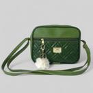 Bolsa Feminina Alça Transversal Tira Colo Estampa Moderna Com Pompom Cor:Verde Militar