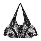 Bolsa feminina Angelkiss de couro lavado preto e leopardo Bolsa feminina Angelkiss de couro lavado preto e leopardo