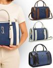 Bolsa Feminina Baú material ecológico Jeans Focus Palha Bicolor Moderno Tiracolo Transversal Ajustável