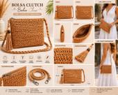 Bolsa Feminina Boho Chic Clutch Transversal Artesanal Palha Com Franjas Cor:05