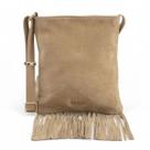 Bolsa Feminina Classe Couro e Camurça Crossbody com Franja Alça Ajustável