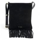 Bolsa Feminina Classe Couro e Camurça Crossbody com Franja Alça Ajustável
