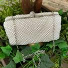 Bolsa Feminina Clutch Festa Bordada Pérola Dourada E Prata