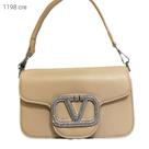 Bolsa Feminina com Tampa Fivela Strass e Alça de Corrente Transversal e de Mão 1198 Cor:Bege