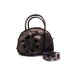 Bolsa feminina de couro média flor metalizado ônix Liz