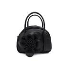 Bolsa feminina de couro média flor metalizado preta Liz Bolsa feminina de couro média flor metalizado preta Liz
