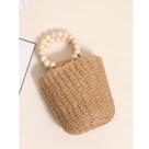 Bolsa Feminina De Mão Sacola de Praia De Palha Forrada Com Fechamento de Amarrar