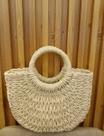 Bolsa Feminina de Palha Artesanal Redonda Com Alça De Mão Transversal Praia