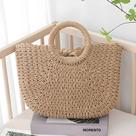Bolsa Feminina de Palha Tecida - Grande Capacidade, Estilo Meia Lua, Alça Superior