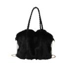 Bolsa Feminina de Pelúcia Plissada com Pele de Raposa - Grande Capacidade e Estilo Elegante