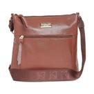 Bolsa feminina em couro legítimo com alça tranversal e fechamento por zíper