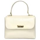 Bolsa Feminina em Couro Legitimo Pequena Alça de Mão e Transversal Off White com Metais Dourados Road Seven