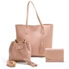 Bolsa Feminina k Com 3 Peças Casual Leve Sacola Grande NUDE