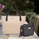Bolsa Feminina Kit Com 2 peças Sacola Palha e Quadrada Básica Verão Bolsa Feminina Kit Com 2 peças Sacola Palha e Quadrada Básica Verão
