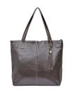 Bolsa Feminina Marrom Café Shopbag Grande Tiracolo Ombro em Couro Metais Dourados Bolsas Femininas Madamix