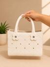 Bolsa Feminina Média Estruturada Floral Elegante Preto e Off White