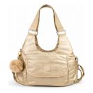 Bolsa Feminina Metalizada Nylon Impermeável Ombro e Transversal com Pompom com Bolsos e Zíper