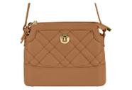 Bolsa Feminina Moleca Transversal Matelassê Com Detalhe Metalizado E Design Elegante Camel