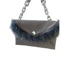 Bolsa Feminina Pelúcia Marrom, Laranja e Cinza Corrente Grossa Luxo Estilo Retrô Blogueira