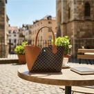 Bolsa Feminina Pequena Mão Ombro Estampa Monograma Xadrez Cor:Marrom