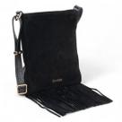 Bolsa Feminina Preta Classe Couro Crossbody Original Detalhes Franjas 3446