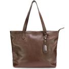 Bolsa Feminina Sacola Grande Café Em Couro Legitimo Metal Niquel
