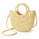 Bolsa feminina tecida semicirculo para praia ferias verão bege claro