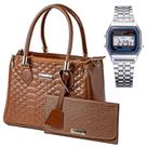 Bolsa Feminina Transversal Kit com Carteira Lançamento Caramelo + Relógio Digital de Pulso Pulseira Inoxidável Prata Bolsa Feminina Transversal Kit com Carteira Lançamento Caramelo + Relógio Digital de Pulso Pulseira Inoxidável Prata