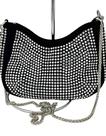 Bolsa feminina transversal preta Tiracolo grande veludo pedras brilho