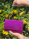 Bolsa Festa Quadrada Croco Rosa Metalizado Tiracolo Elegante De Ombro e De Mão Alça Corrente