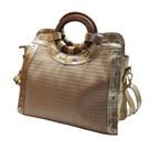 Bolsa Grande Argola Couro Ouro Light/Palha
