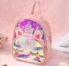 Bolsa Infantil Pequena Personagem Unicórnio Pony Mochila de costa Alça ajustável com Ziper Menina material sintético metalizada