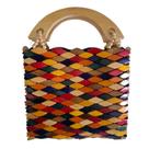Bolsa Madeira Colorida Quadrada Alça de Mão 19cm x 18cm Bolsa Madeira Colorida Quadrada Alça de Mão 19cm x 18cm