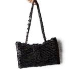Bolsa Madeira Retangular Corte V Preta com Fecho 33cm