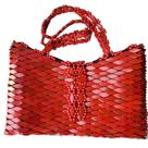 Bolsa Madeira Retangular Corte V Vermelha com Fecho 33cm