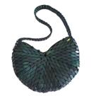 Bolsa Madeira Verde Meia Lua Alça de Ombro Corte V 29cm