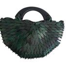 Bolsa Madeira Verde Meia Lua Mão Corte Reto 29cm x 16 cm