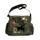 Bolsa Mensageira Feminina Em Lona Verde Com Padrão Divertido, Múltiplos Bolsos E Fecho De Zíper Para