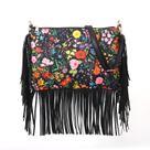 Bolsa Messenger com estampa floral em couro com franjas para mulheres