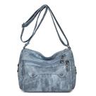 Bolsa Messenger de couro macio para mulheres azul 27x13x21cm