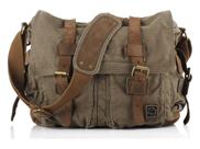 Bolsa Messenger Sechunk Vintage Military Leather Lona Verde