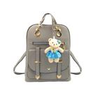 Bolsa Mochila Feminina Com Chaveiro Urso Em Couro Casual
