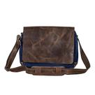 Bolsa Pasta Executiva Tiracolo Lona e Couro Bovino Para Notebook Bayside Brown & Blue Marrom e Azul
