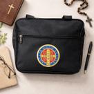 Bolsa Porta Bíblia Medalha De São Bento Preta 20x25 Cm