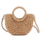 Bolsa QTKJ Mini Semicírculo Rattan Straw Feminina Summer