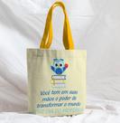 Bolsa Sacola Artesanal de Tecido Dia do Professor Coruja Amarelo