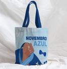 Bolsa Sacola Artesanal de Tecido Novembro Azul Mão Prevenção