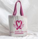 Bolsa Sacola Artesanal de Tecido Outubro Rosa Faixa Coração